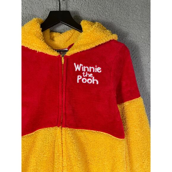Disney Winnie the Pooh Hooded Pajama Costume Suit S/M Fleece Zip Bear Loungewear - Picture 7 of 9